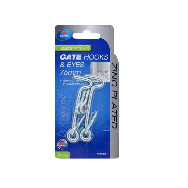 Zenith Gate Hook & Eye Zinc Plated 75mm - 2 Pack