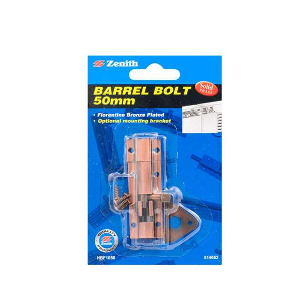 Zenith Barrel Bolt Florentine Bronze 50mm