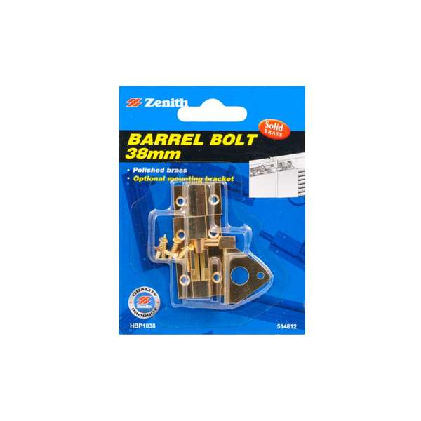 Zenith Barrel Bolt Polished Brass 38mm