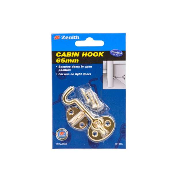 Zenith Cabin Hook Polished Brass 65mm