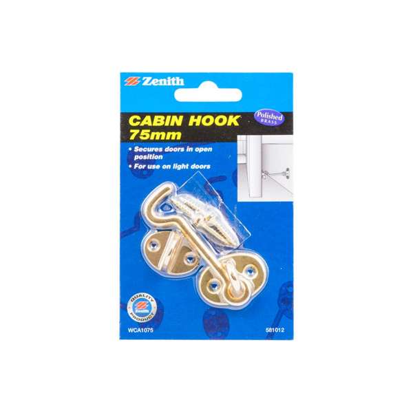 Zenith Cabin Hook Polished Brass 75mm