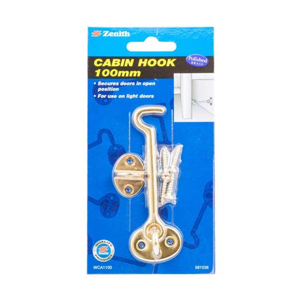 Zenith Cabin Hook Polished Brass 100mm