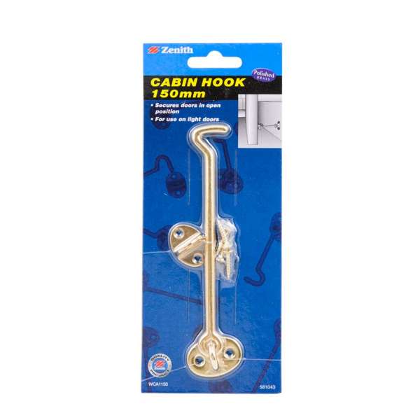 Zenith Cabin Hook Polished Brass 150mm