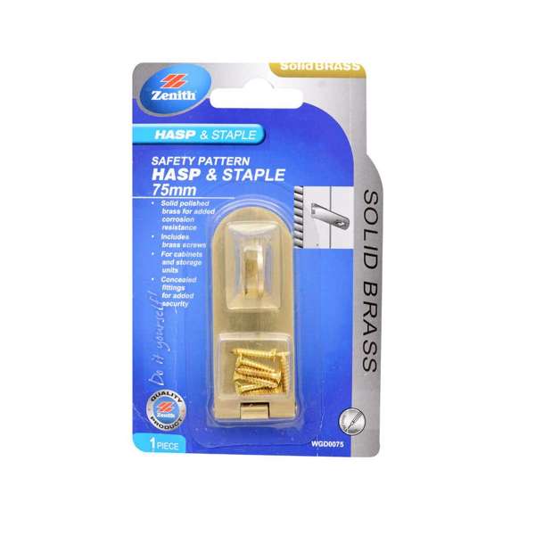 Zenith Safety Pattern Hasp & Staple Polished Brass 75mm