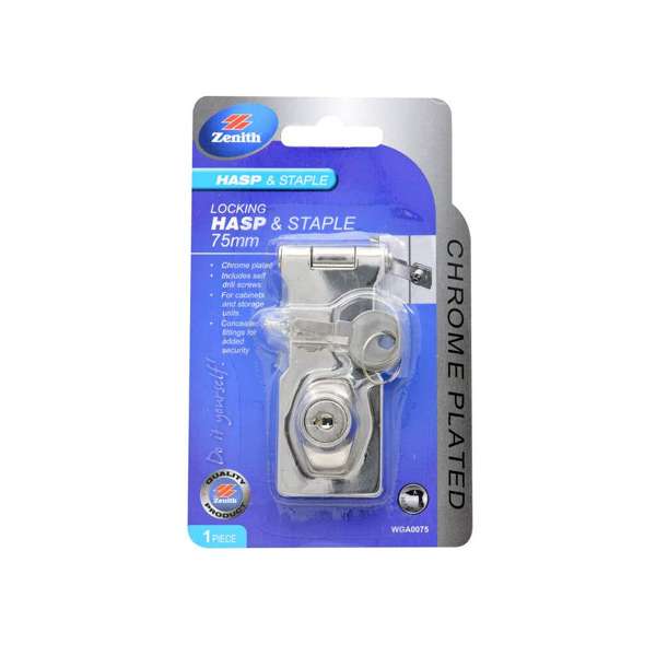 Zenith Locking Hasp & Staple Chrome Plated 75mm - 1 Pack