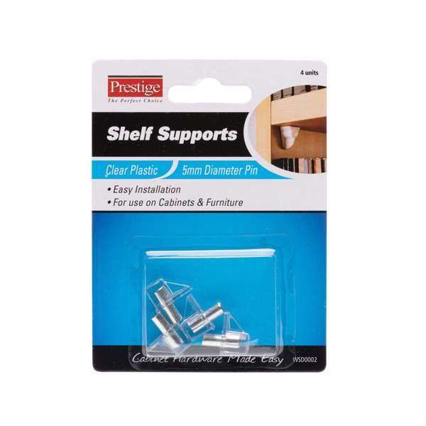 Prestige Plastic Shelf Supports Clear 5mm - 4 Pack