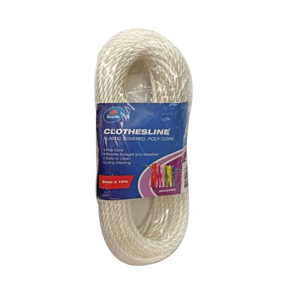 Zenith Clothesline Poly Core White 5mm x 15m