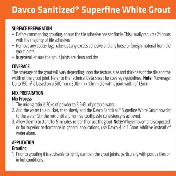 Davco Grout Sanitized Superfine White 5kg