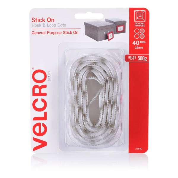 Velcro Stick On Dots White 22mm - 40 Dots