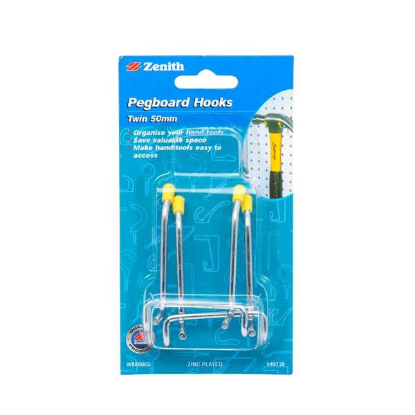 Zenith Pegboard Hooks Double 50mm - 2 Pack