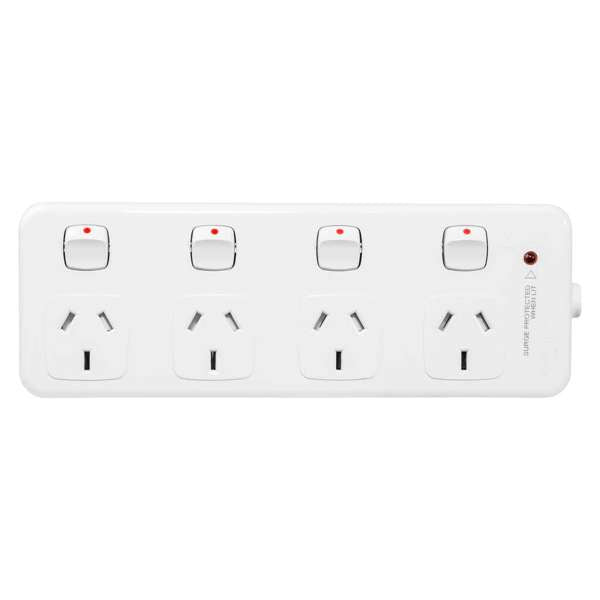 HPM General Purpose 4 Outlet Switched Surge Protected Powerboard White