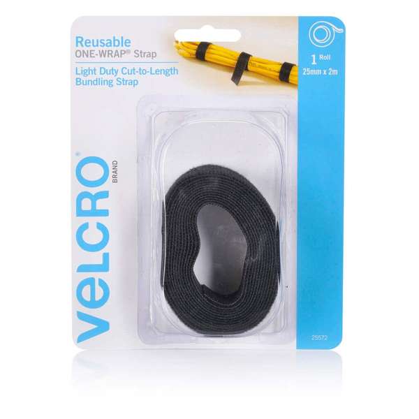 Velcro Adjustable Wrap Black 2m x 25mm