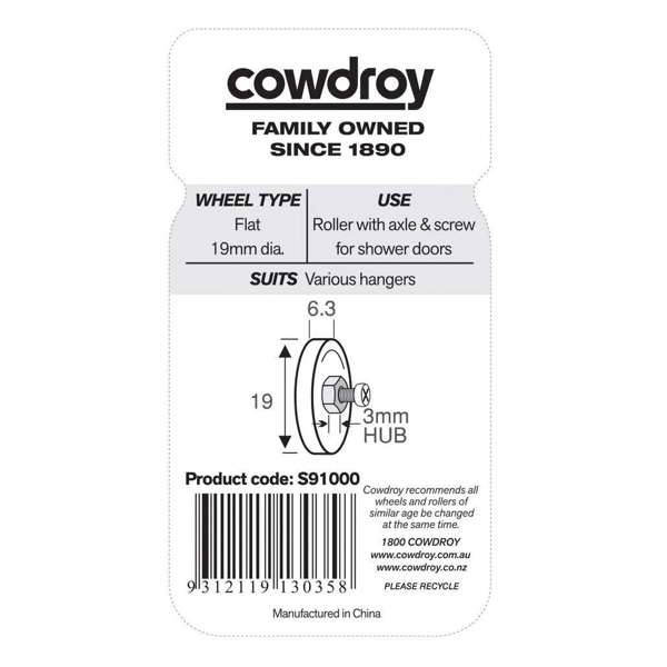 Cowdroy Flat Wheel & Screw 19mm - 2 Pack