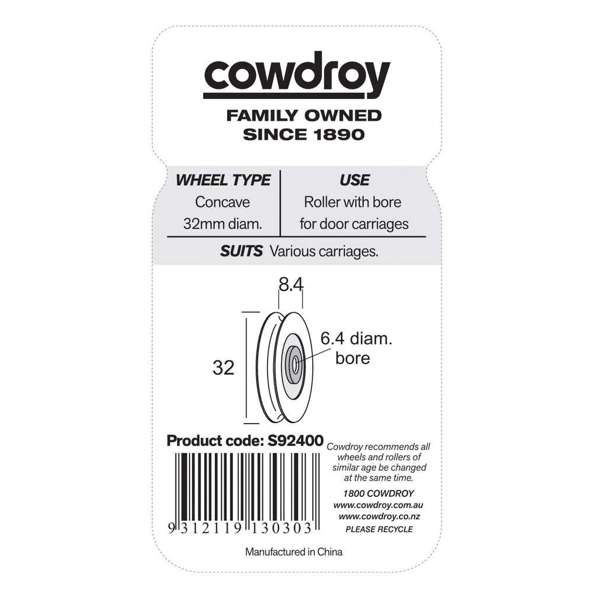 Cowdroy Concave Wheel Roller with Bore 32mm - 2 Pack