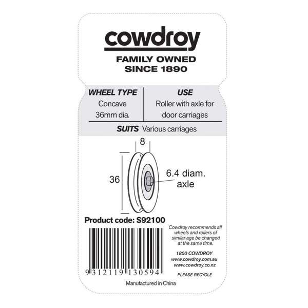 Cowdroy Concave Wheel & Axle 36mm - 2 Pack