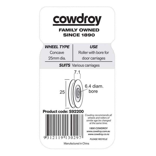 Cowdroy Concave Wheel Roller with Bore 25mm - 2 Pack