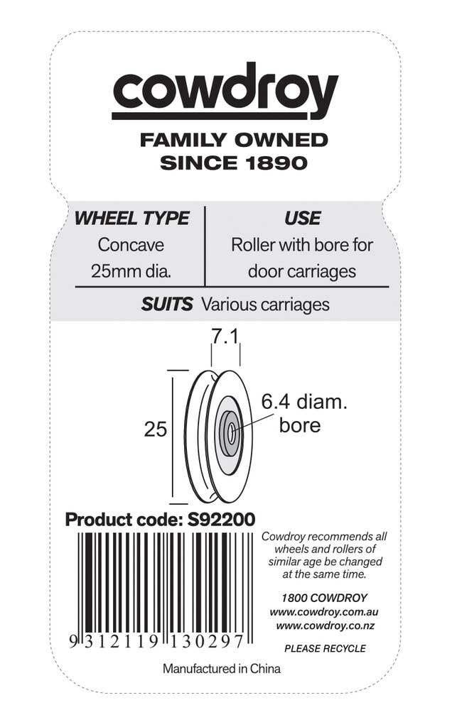 Cowdroy Concave Wheel Roller with Bore 25mm - 2 Pack