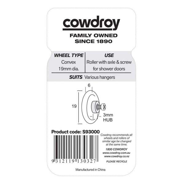 Cowdroy Convex Wheel Sliding Door Track Accessory 19mm - 2 Pack