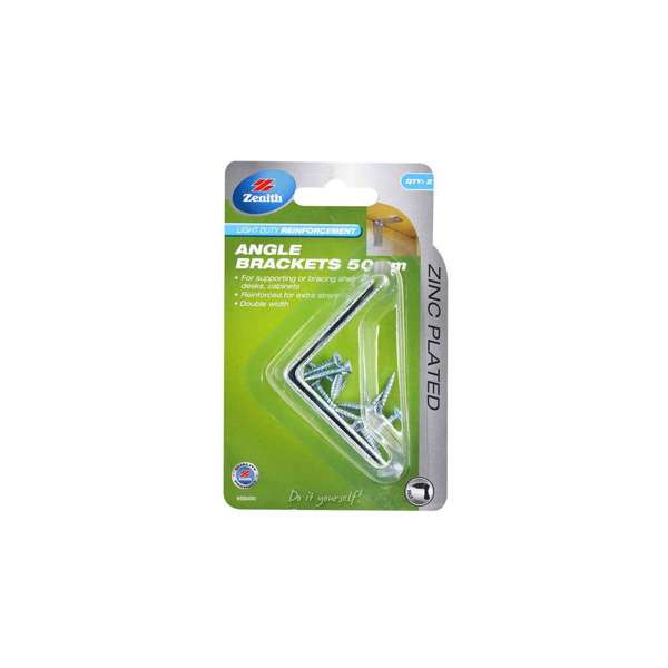 Zenith Angle Bracket Zinc Plated 50 x 50 x 35mm - 2 Pack