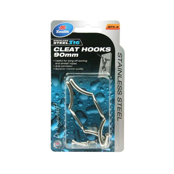 Zenith Cleat Hooks Stainless Steel 90mm - 2 Pack