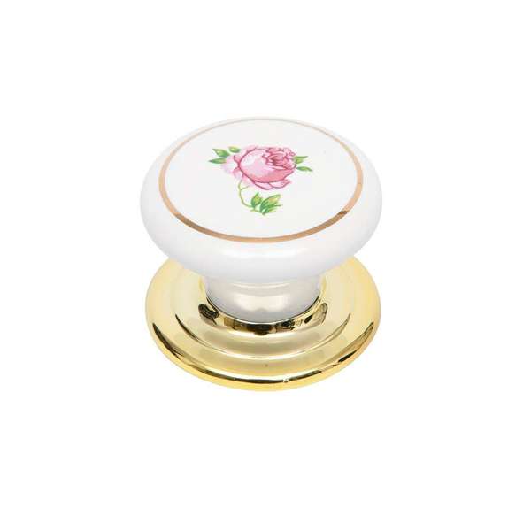 Prestige Ceramic Knob White/Pink Flowers 38mm