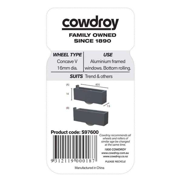 Cowdroy Sheave Concave Wheel 16mm - 2 Pack