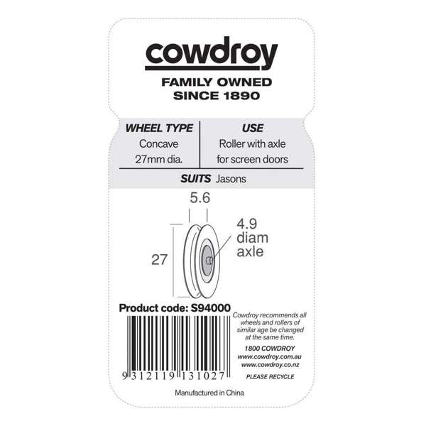 Cowdroy Concave Wheel & Axle 27mm - 2 Pack