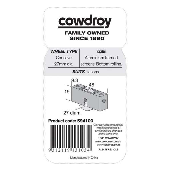 Cowdroy Sheave Concave Wheel 27mm - 2 Pack