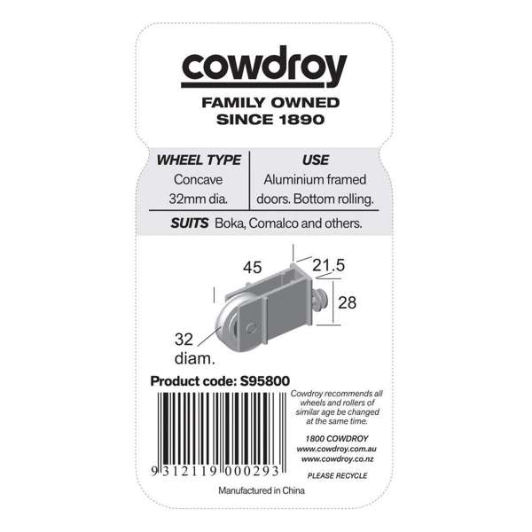 Cowdroy Sheave Concave Wheel 32mm