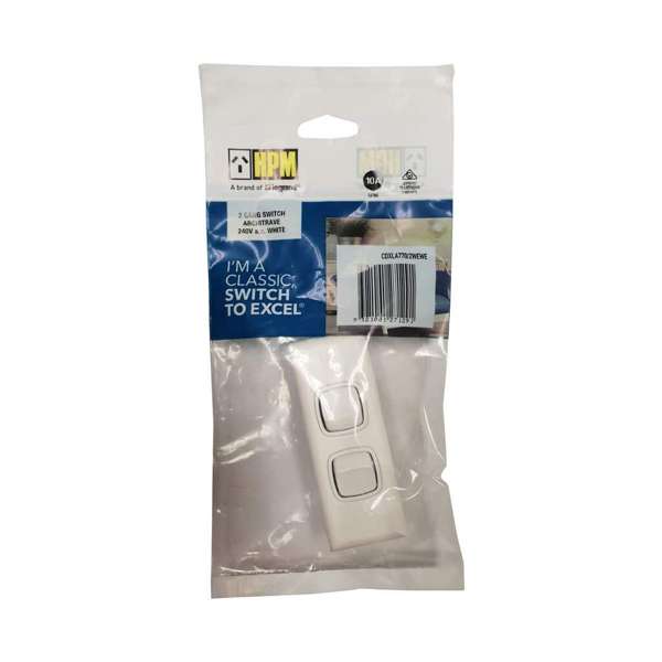 HPM Excel Architrave Switch 2 Gang White