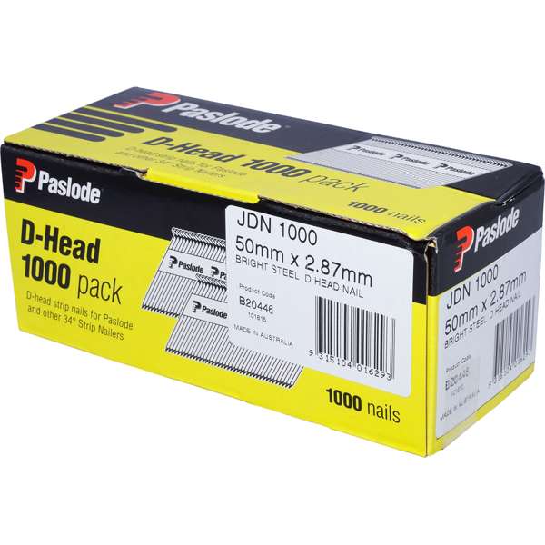 Paslode 50 x 2.87mm Bright D Head Framing Nail - 1000 Pack