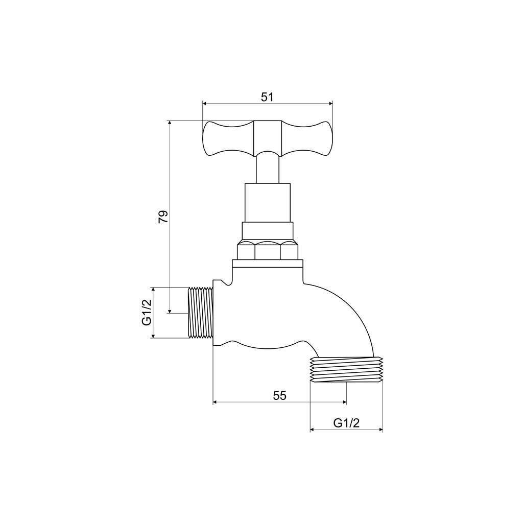 Mildon Cock Hose Brass Male 1/2in