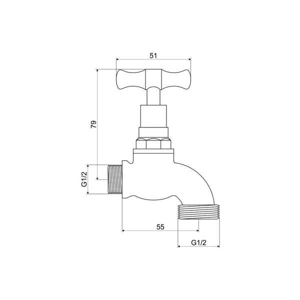 Mildon Cock Hose Brass Male 1/2in