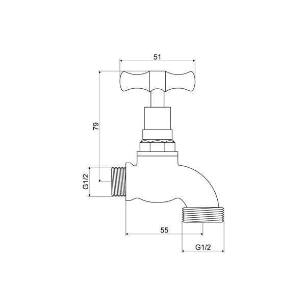 Mildon T Head Hose Cock Male Chrome 1/2" (15mm)