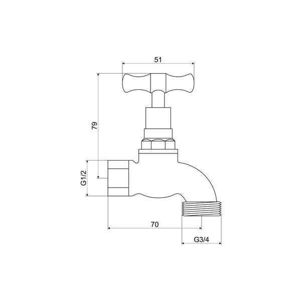 Mildon T Head Hose Cock Female 1/2" Rough Brass