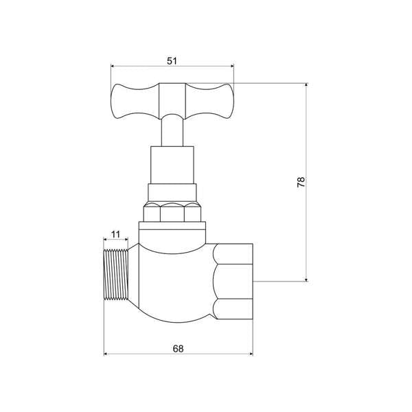 Mildon T Head Stop Cock Male & Female Brass 1/2" (15mm)