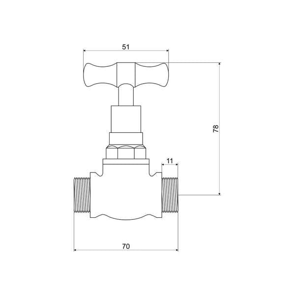 Mildon T Head Stop Cock Male & Male Brass 1/2"