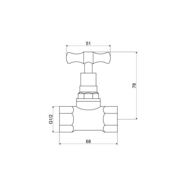 Mildon T Head Stop Cock F&F Rough Brass 1/2"