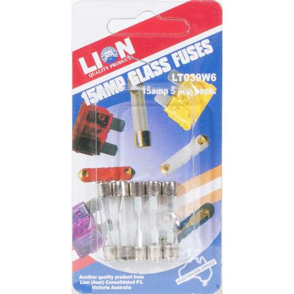 Lion 15A Glass Fuse Pack - 5 Piece