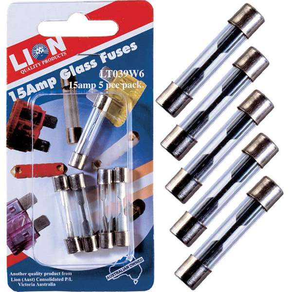 Lion 15A Glass Fuse Pack - 5 Piece