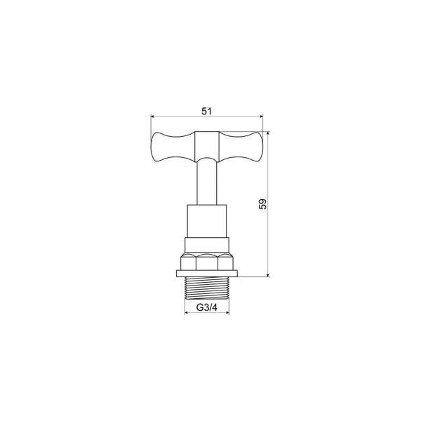 Mildon T Head Hose Cock Top Assembly 3/4" (20mm)