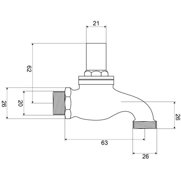 Mildon Cock Hose Vandal proof Brass 1/2in