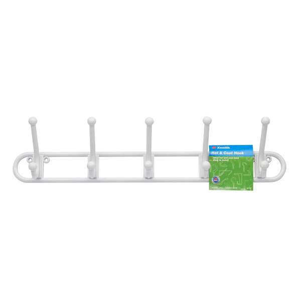 Zenith Plastic 5 Hook Hat & Coat Rack White - 1 Pack