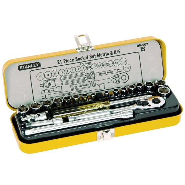 Stanley1/4" Drive Metric & A/F Socket Set - 21 Piece