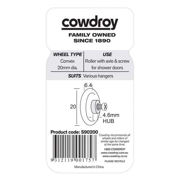 Cowdroy Convex Wheel & Screw 20mm - 2 Pack