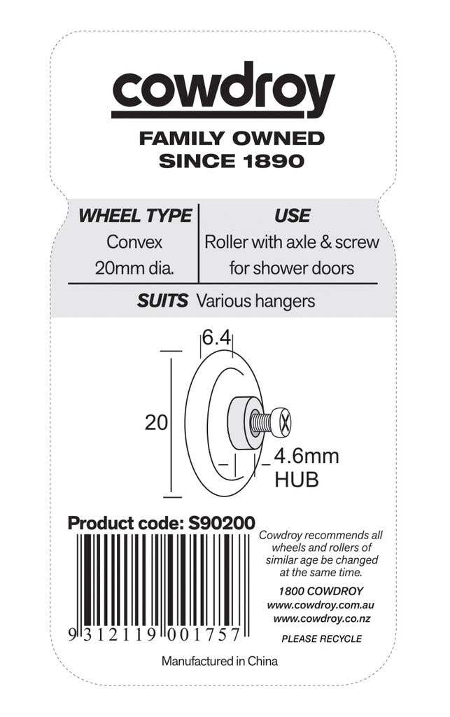 Cowdroy Convex Wheel & Screw 20mm - 2 Pack