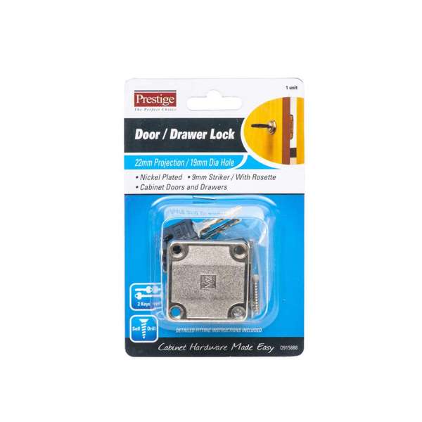 Prestige Drawer Lock Keyed Square Nickel Plated