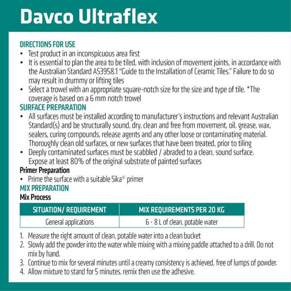 Davco Adhesive Tile Ultraflex White 20kg