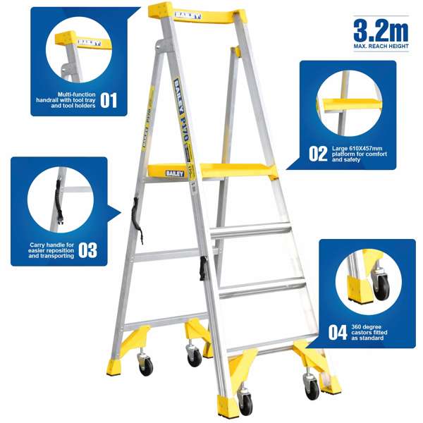 Bailey 170kg 4 Step Aluminium Job Station Platform Ladder