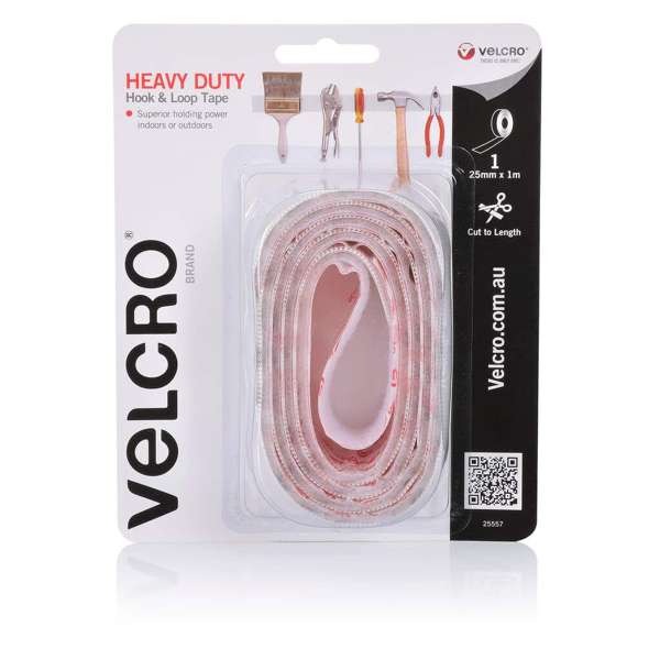 Velcro Heavy Duty Stick On White 25mm x 1m